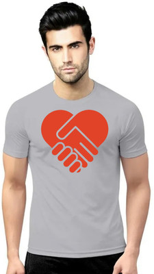 LV CARE Printed Men Round Neck Grey T-Shirt