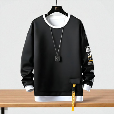 FAOES Printed Men Round Neck Black T-Shirt