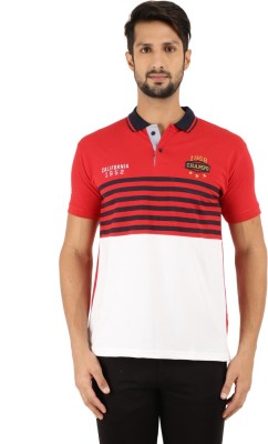 V-MART Striped Men Polo Neck Red T-Shirt