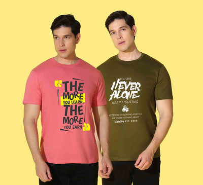 WOOSTRO Printed Men Round Neck Pink, Green T-Shirt