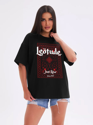 Leotude Printed Women Round Neck Black T-Shirt