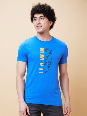 BEING HUMAN Typography Men Round Neck Blue T-Shirt
