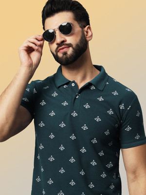 SINDHIGARMENT Printed Men Polo Neck Dark Green T-Shirt