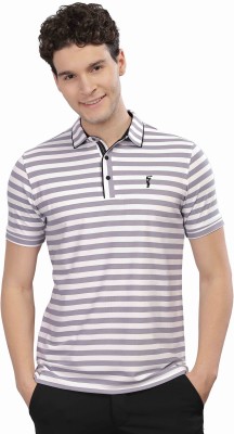 Stellers Striped Men Polo Neck Purple, White T-Shirt