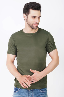 KASPY Solid Men Round Neck Dark Green T-Shirt