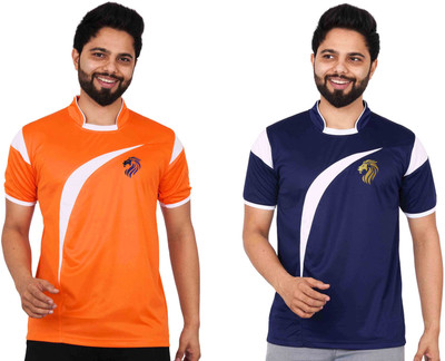 La Milano Printed Men Mandarin Collar Navy Blue T-Shirt