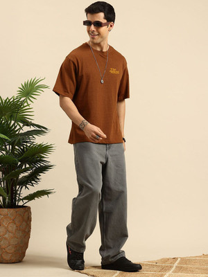 Mast & Harbour Printed Men Round Neck Brown T-Shirt