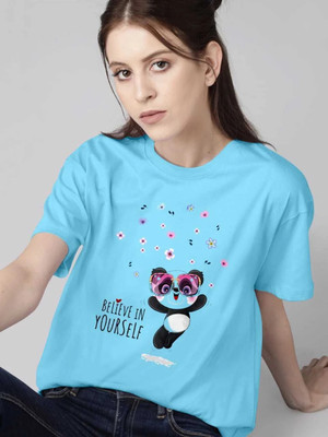 GLITO Graphic Print Women Round Neck Blue T-Shirt