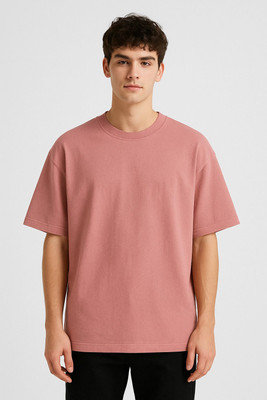 WALK THIS WAY Solid Men Round Neck Pink T-Shirt