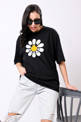 TQH Printed Women Round Neck Black T-Shirt