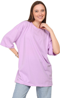 Shoogloo Mart Solid Women Round Neck Purple T-Shirt
