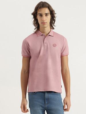 United Colors of Benetton Solid Men Polo Neck Pink T-Shirt