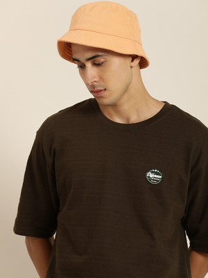 DIFFERENCE OF OPINION Self Design Men Round Neck Brown T-Shirt