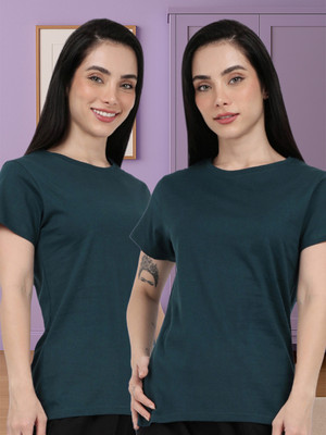Kryptic Solid Women Round Neck Multicolor T-Shirt