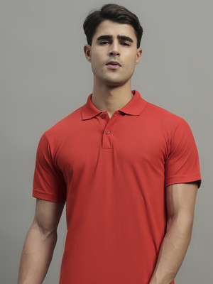 Simple Solution Self Design Men Polo Neck Orange T-Shirt