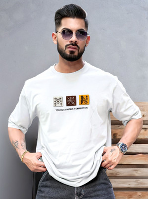 MANIAC Printed Men Round Neck White T-Shirt