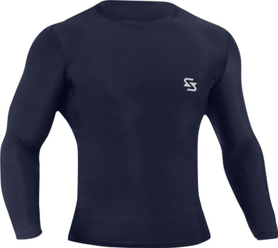 Sportinger Solid Men Round Neck Navy Blue T-Shirt