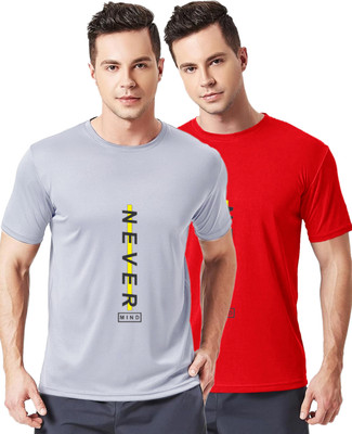 MOLASUS Printed Men Round Neck Grey, Red T-Shirt