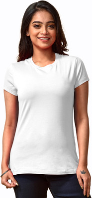 Lyra Solid Women Round Neck White T-Shirt