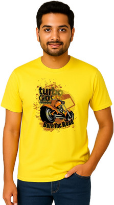 purycot Printed Men Round Neck Yellow T-Shirt