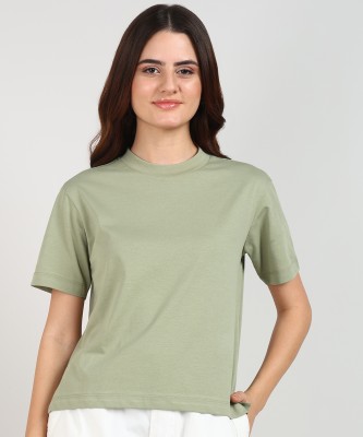 Alan Jones Solid Women Round Neck Green T-Shirt