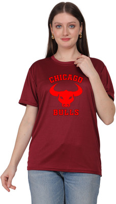 BOOOSTAM PRODUCT Printed Women Round Neck Maroon T-Shirt