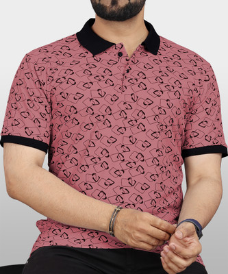 VeBNoR Printed Men Polo Neck Pink T-Shirt