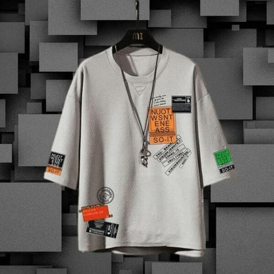 NB NICKY BOY Typography Men Round Neck Grey T-Shirt