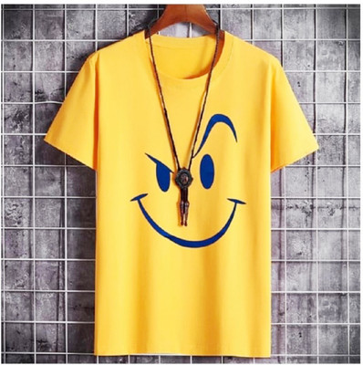 SAHAL FASHION Printed Men Round Neck Yellow T-Shirt
