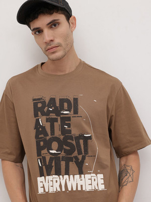 Roadster Printed Men Round Neck Brown T-Shirt