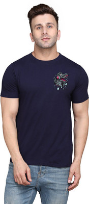 tfurnish Printed Men Round Neck Dark Blue T-Shirt