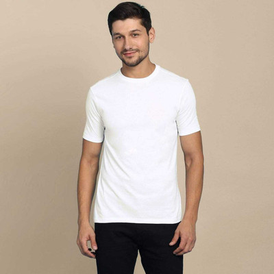 firrach Solid Men Round Neck White T-Shirt
