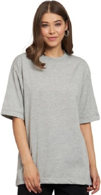 Trishikhine Solid Women Round Neck Grey T-Shirt