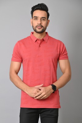 Arbour Printed Men Polo Neck Red T-Shirt