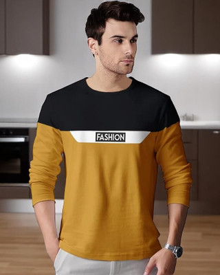 FASHIUM Printed Men Round Neck Beige T-Shirt