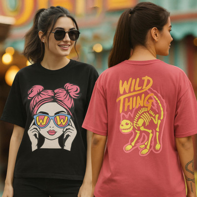 Fabflee Printed, Graphic Print Women Round Neck Multicolor T-Shirt