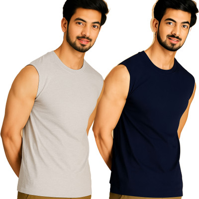 Moordale Solid Men Round Neck Grey, Dark Blue T-Shirt