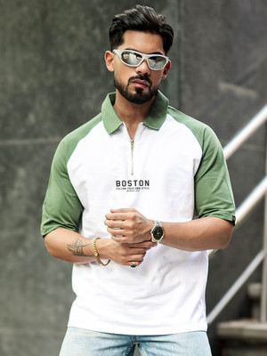 MANIAC Printed Men Polo Neck White T-Shirt