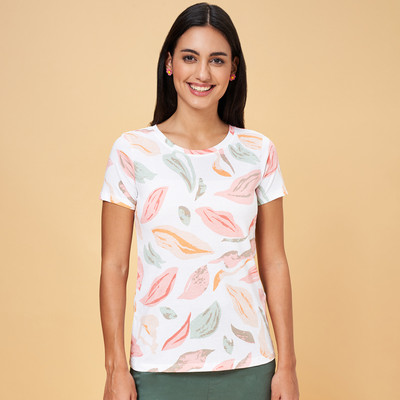Honey By Pantaloons Printed Women Round Neck White T-Shirt