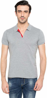 Status Quo Solid Men Polo Neck Grey T-Shirt