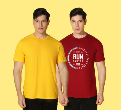 WOOSTRO Typography Men Round Neck Yellow, Red T-Shirt