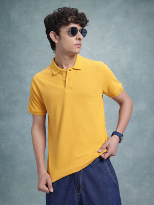 Roadster Solid Men Polo Neck Yellow T-Shirt