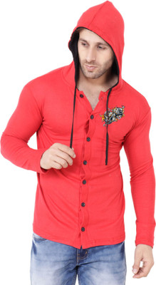 GEUM Graphic Print Men Hooded Neck Red T-Shirt