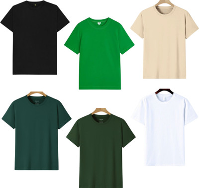 TTFE Solid Men Round Neck Black, White, Light Green, Beige, Green, Dark Green T-Shirt