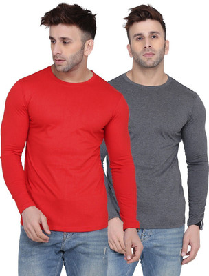 New Trends Collection Solid Men Round Neck Red, Grey T-Shirt