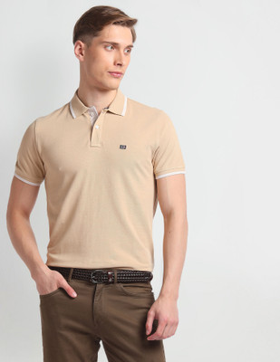 Arrow Sport Self Design Men Polo Neck Beige T-Shirt