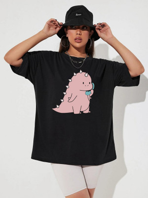 Ericia Graphic Print Women Round Neck Black T-Shirt