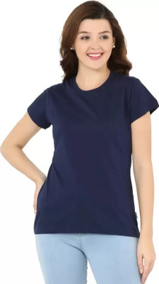 Tiki Tees Solid Women Round Neck Multicolor T-Shirt