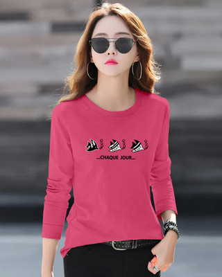 herry fashion Printed Women Round Neck Pink T-Shirt
