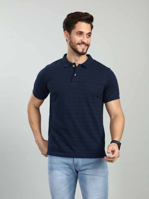 BE POSITIVE Colorblock Men Polo Neck Dark Blue T-Shirt